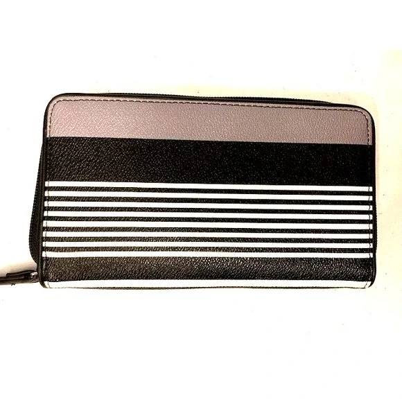 Vera Bradley zip around wristlet‎ midnight stripe wristlet Wallet Black Grey - Picture 2 of 6